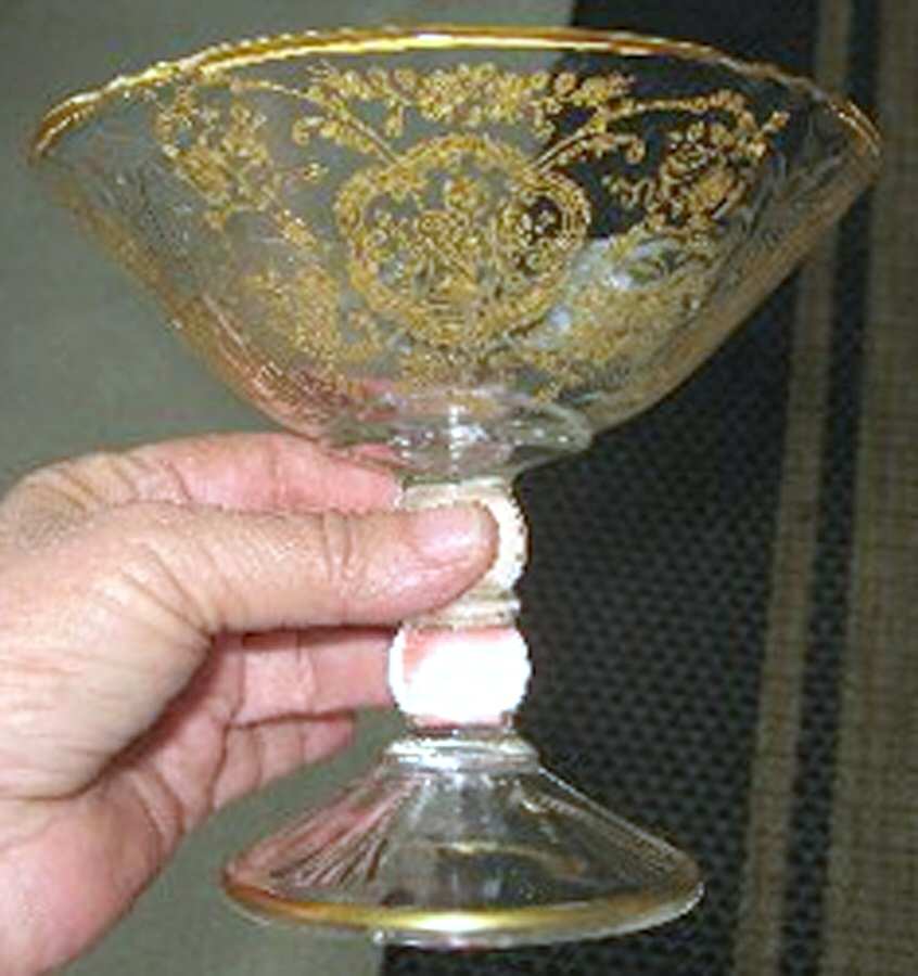 Bridal Bouquet (Gold Encrusted, Stem 35) 4" Height Open Compote by Glastonbury - Lotus-1
