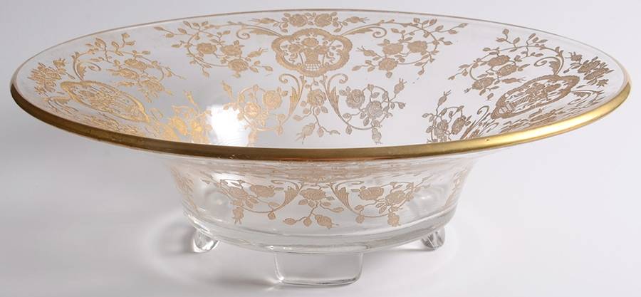 Bridal Bouquet (Gold Encrusted, Stem 35) 11" 4-Toed Footed Bowl by Glastonbury - Lotus-1