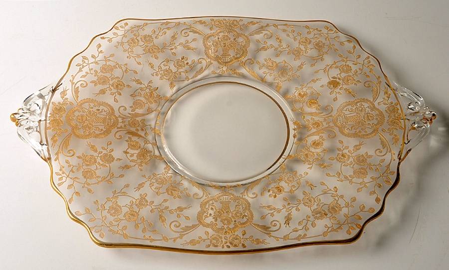 Bridal Bouquet (Gold Encrusted, Stem 35) Handled Cake Plate by Glastonbury - Lotus-1
