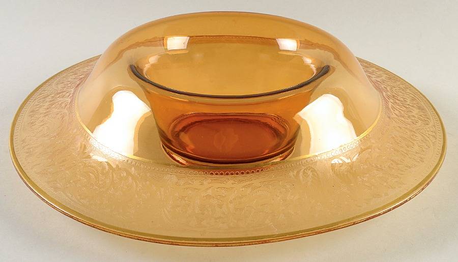 Decoration 889 Topaz (Gold Encrusted) 13" Rolled Edge Bowl by Glastonbury - Lotus-1