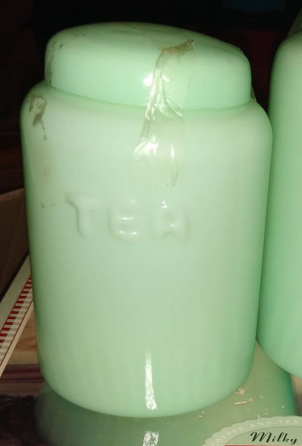 Jadeite-Green Glass Tea Canister & Lid by Martha Stewart-1