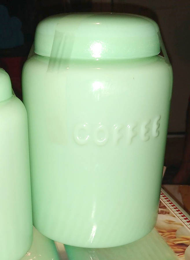 Jadeite-Green Glass Coffee Canister & Lid by Martha Stewart-1