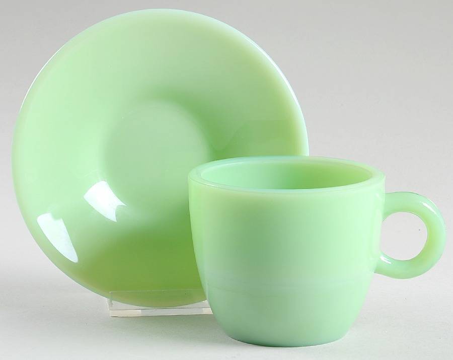 Jadeite-Green Glass Cup & Saucer Set by Martha Stewart-1