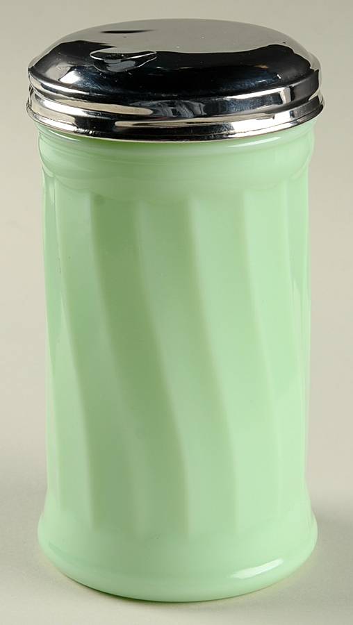 Jadeite-Green Glass Sugar Pourer & Metal Lid by Martha Stewart-1