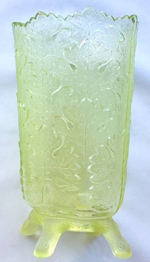 Maple Leaf (Vaseline) Celery Vase by Gillinder-1