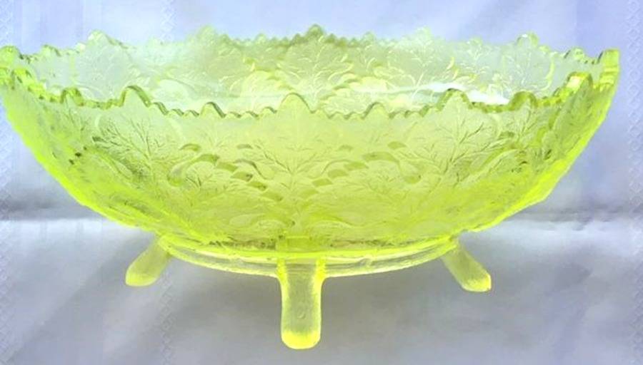 Maple Leaf (Vaseline) 11" Oval Bowl by Gillinder-1