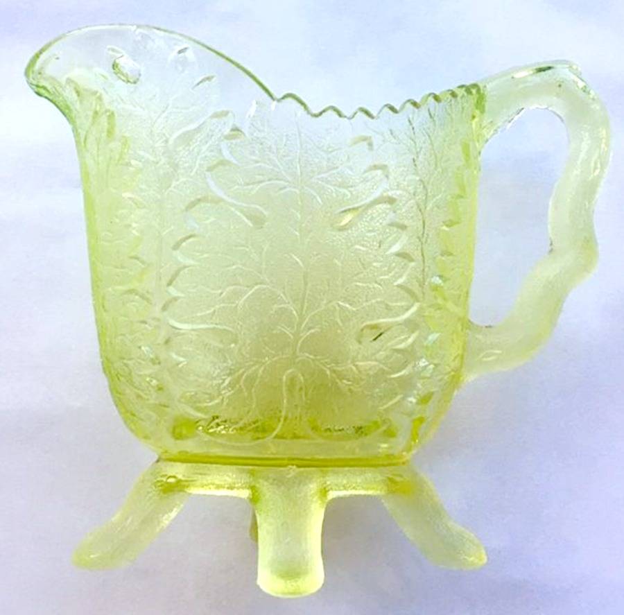 Maple Leaf (Vaseline) Creamer by Gillinder-1