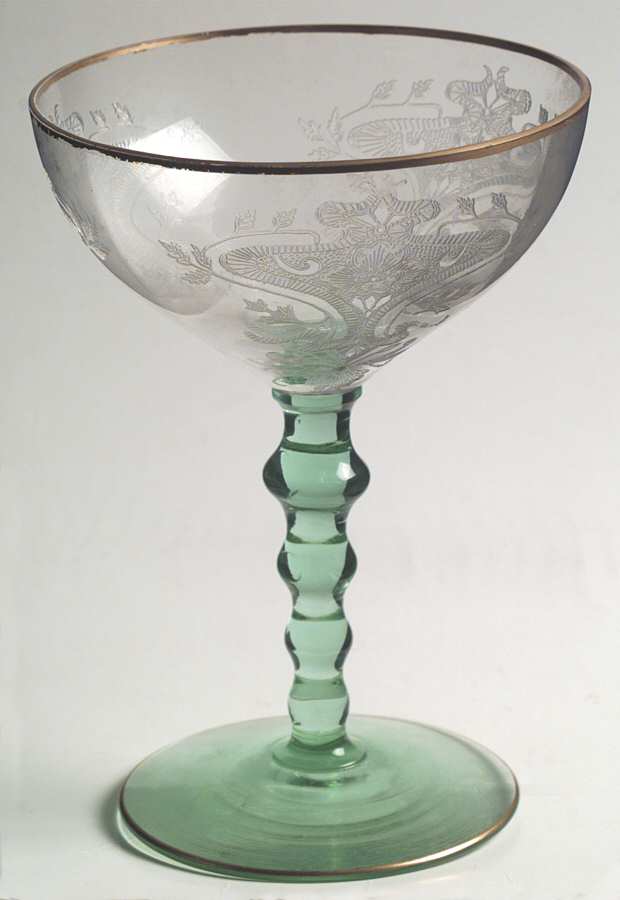 Decoration 109 Green (Stem 24) Champagne/Tall Sherbet by Glastonbury - Lotus-1