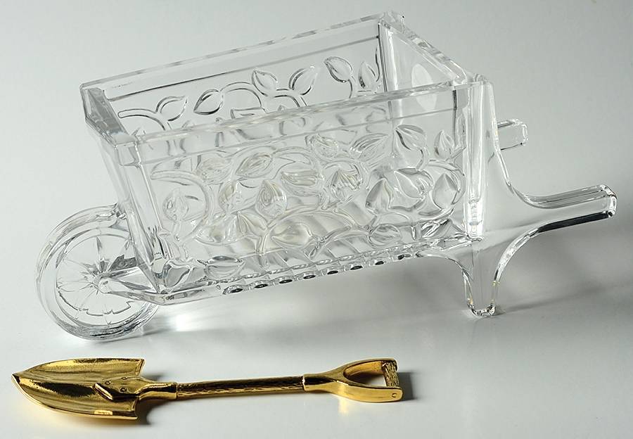 Garden Serenade Wheel Barrow Shape Bowl with Brass Shovel by Gorham Crystal-1