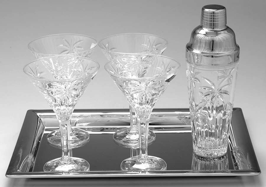 Palm Martini Set (4 Martinis,1 Shaker on Tray) by Godinger-1