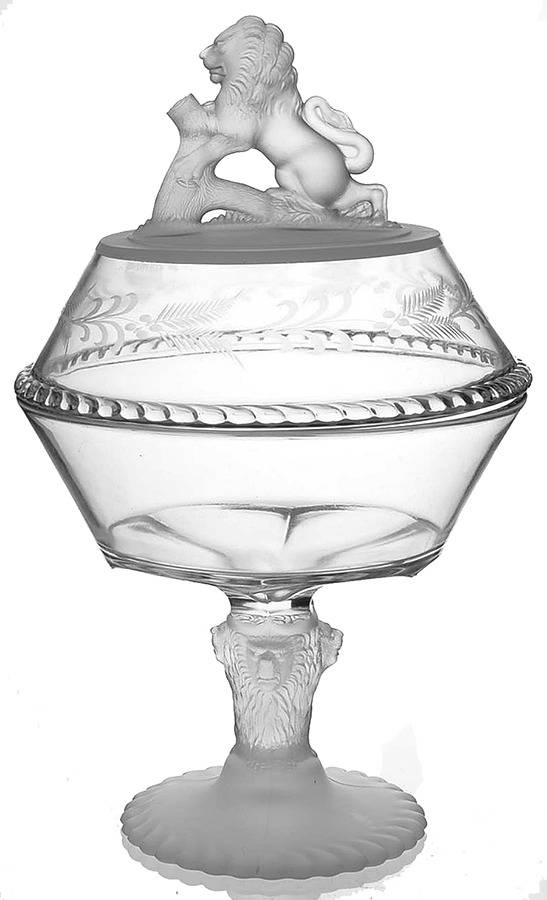Lion Cut Fern 12" Tall Compote & Lid by Gillinder-1