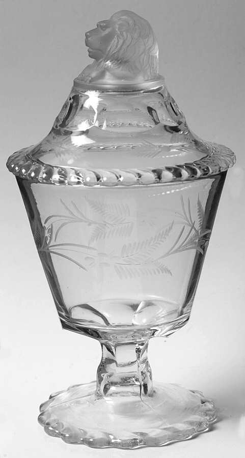 Lion Cut Fern Sugar Bowl & Lid by Gillinder-1