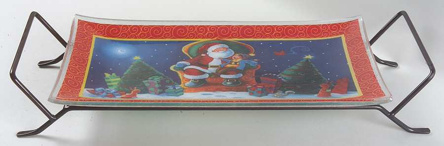 Santa Rectangular Platter W/Metal Rack by Gorham Crystal-1