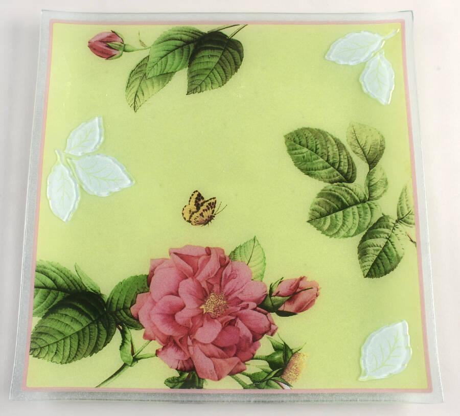 Rose Serenade 14" Square Platter by Gorham Crystal-1