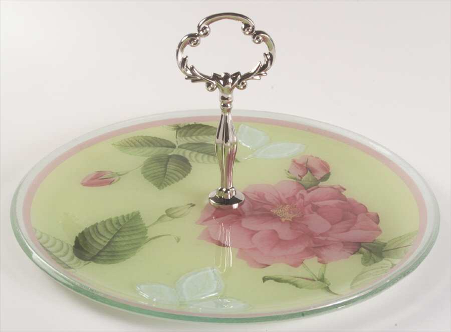 Rose Serenade 12" Tray with Center Metal Handle by Gorham Crystal-1