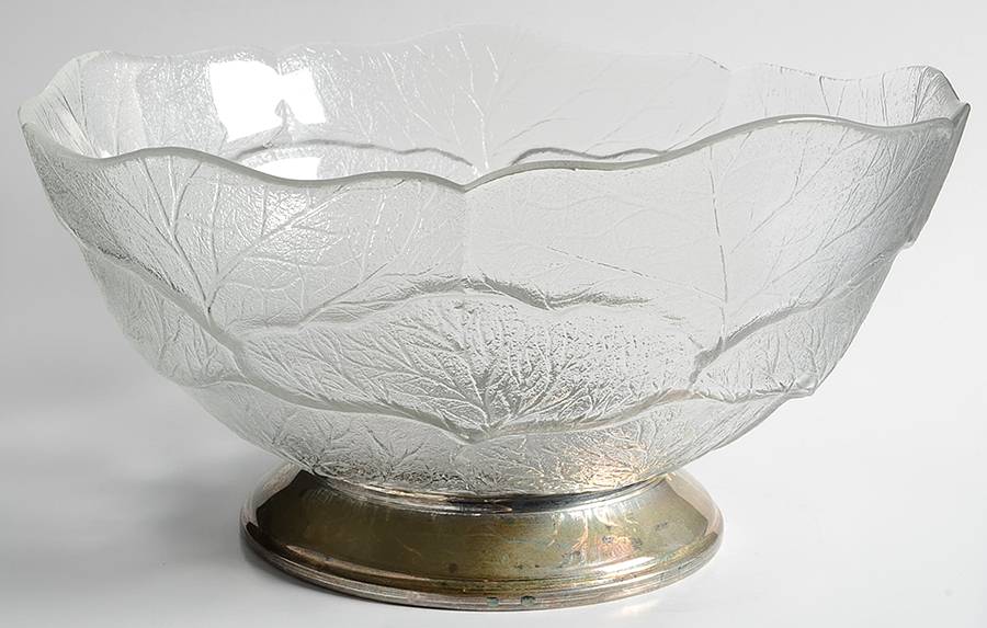 Crystal Leaf 12" Salad Bowl W/Silverplate Base by Godinger-1