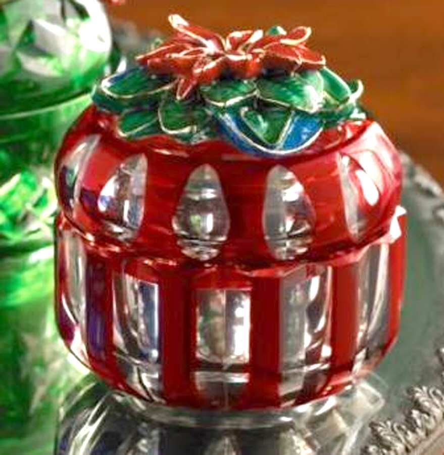 Jeweled Heirloom Poinsettia Box with Lid by Gorham Crystal-1
