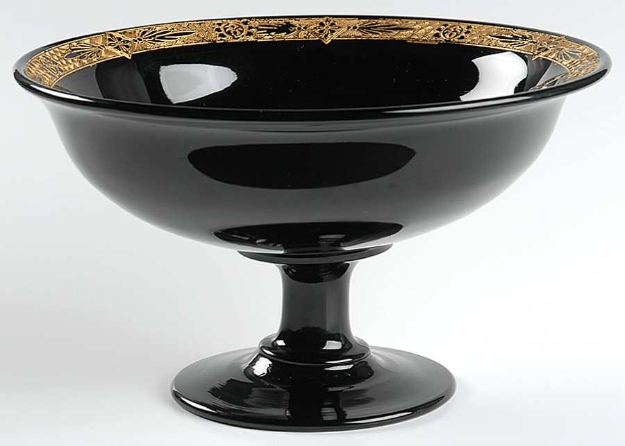 Dorothy Black (Gold Encrusted) Round Compote (Height X Width) by Glastonbury - Lotus-1