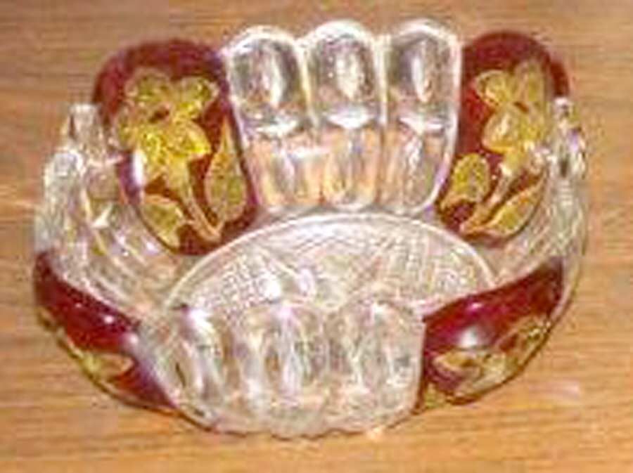 Sunken Primrose Ruby and Yellow Flash Square Fruit Bowl by Greensburg-1