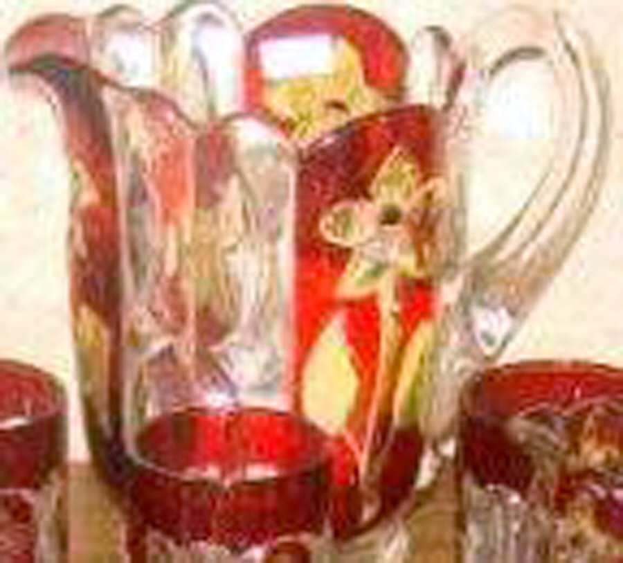 Sunken Primrose Ruby and Yellow Flash Pitcher by Greensburg-1