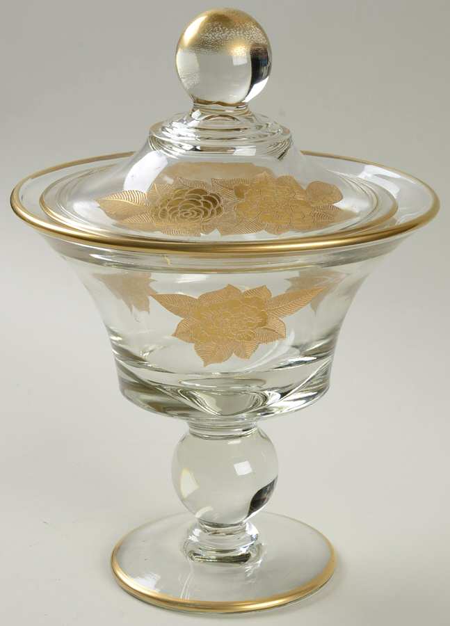 Golden Corsage Footed Candy Dish & Lid by Glastonbury - Lotus-1