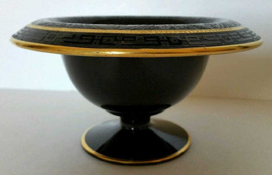 Sophia-Black-Gold Trim Round Compote (Height X Width) by Glastonbury - Lotus-1
