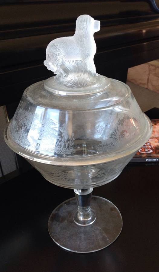 Deer and Dog Compote & Lid by Gillinder-1