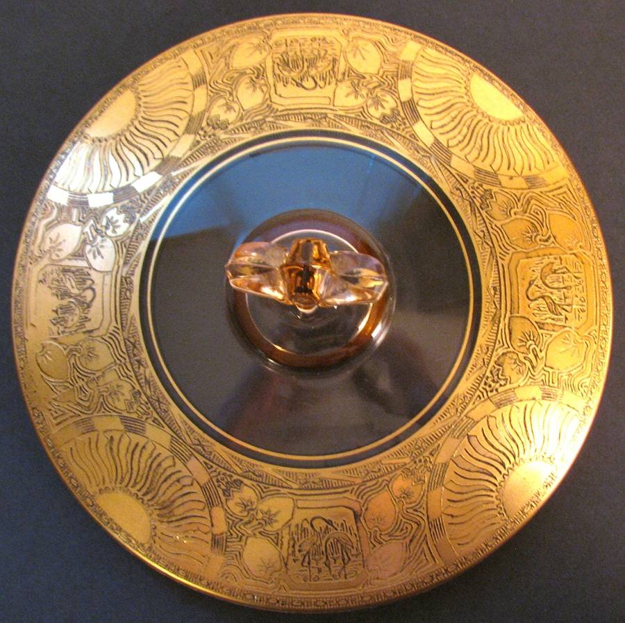 Flamingo Sun Amber (Gold Encrusted) 3-Part Candy Dish, Lid Only by Glastonbury - Lotus-1