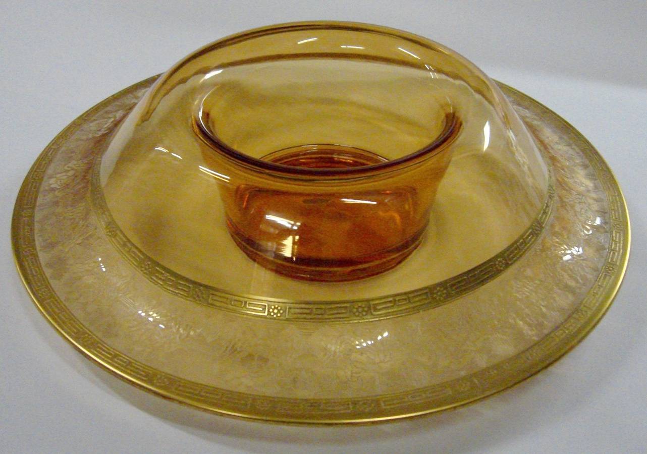 Grecian Rose Amber 13" Rolled Edge Bowl by Glastonbury - Lotus-1