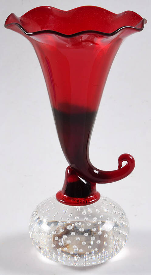 B1083 Ruby 7" Cornucopia Vase by Pairpoint-Gunderson Crystal-1