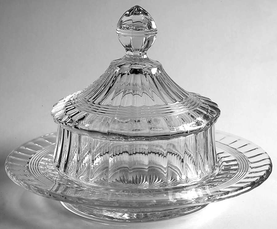 Banded Flute Clear Round Covered Butter by Heisey-1
