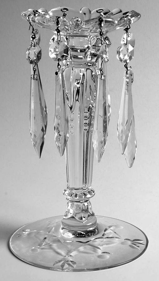 Barcelona (3408) 7" Candlestick W/Attached Bobeche and 8 Prisms by Heisey-1