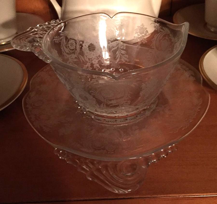 Belvedere (Stem 4090, Etch) Mayonnaise Bowl, Underplate and Ladle by Heisey-1