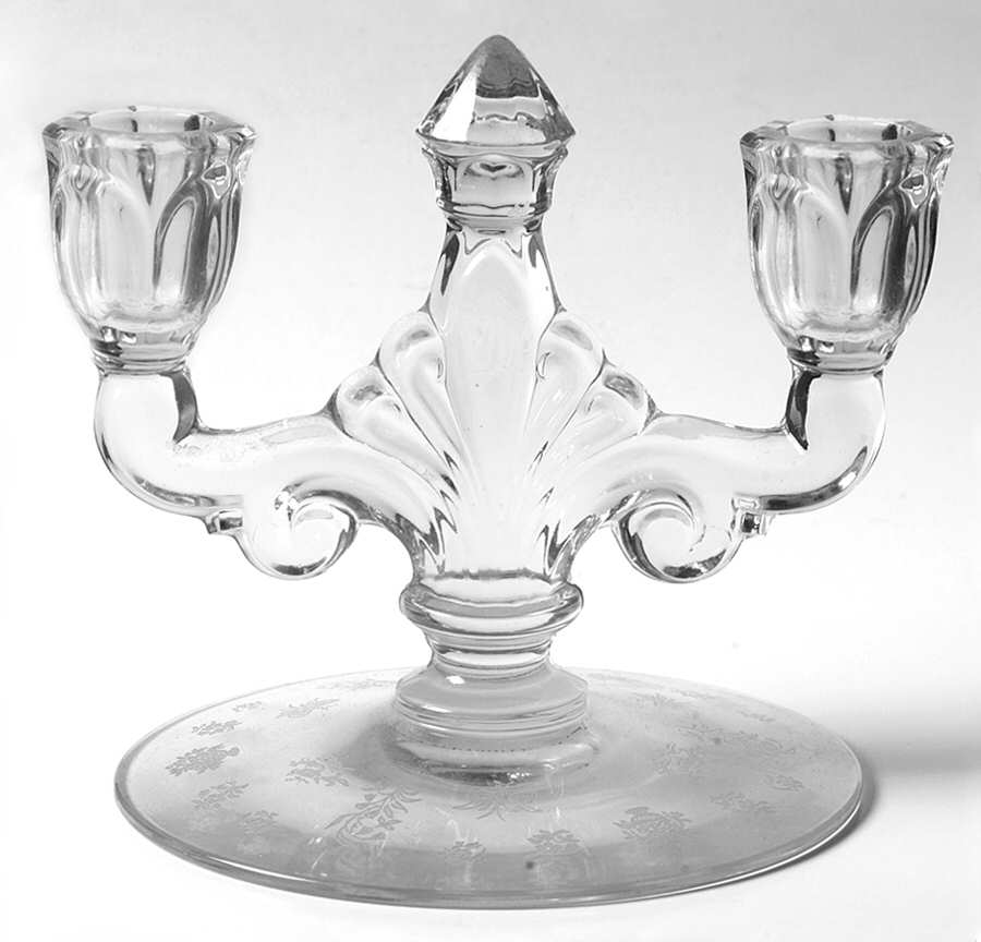 Chintz Clear (Stem 3389) Double Light Candlestick by Heisey-1