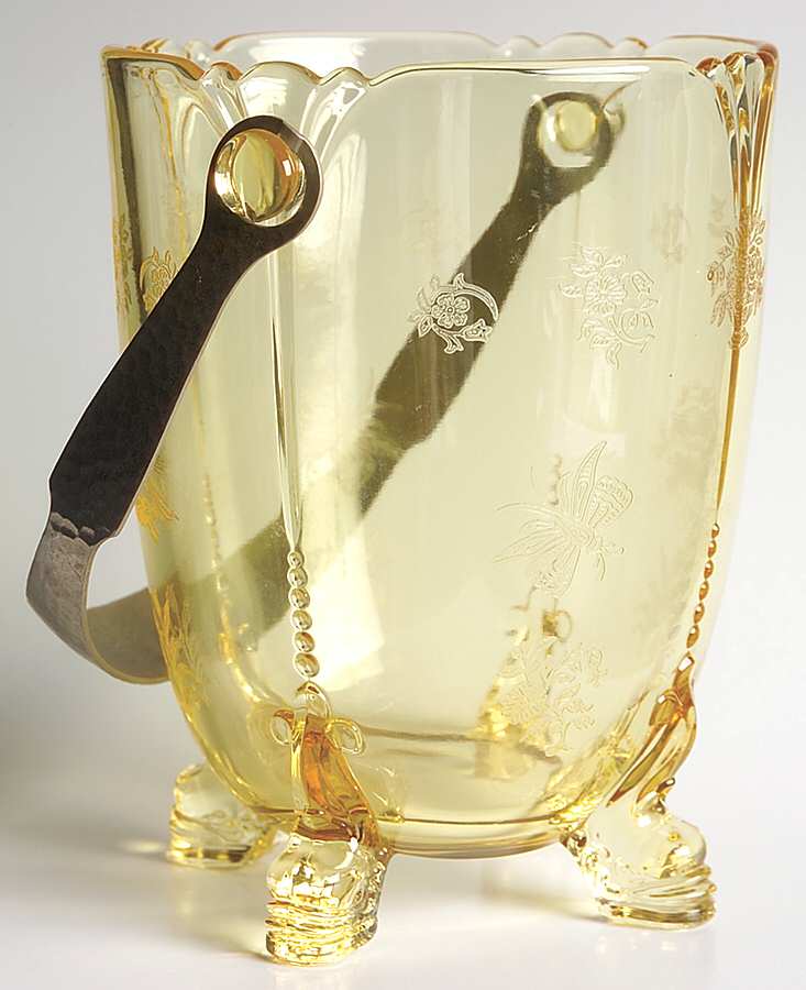 Chintz Yellow (Stem 3389) Ice Bucket with Detachable Handle by Heisey-1