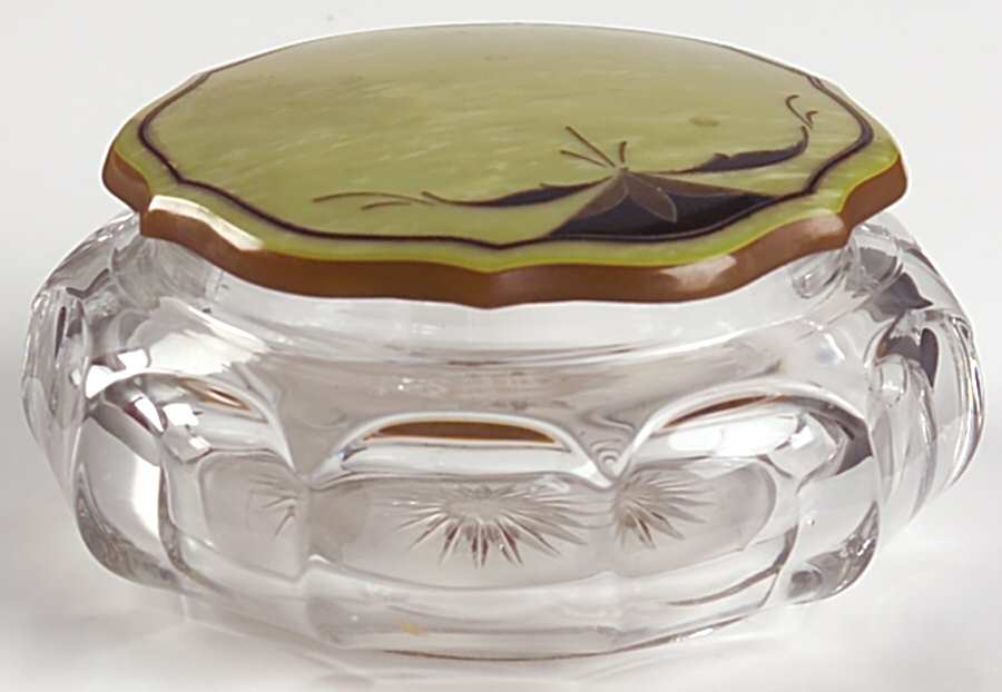 Colonial Clear (Stem 373-341) Round Puff Box with Celluloid Lid by Heisey-1