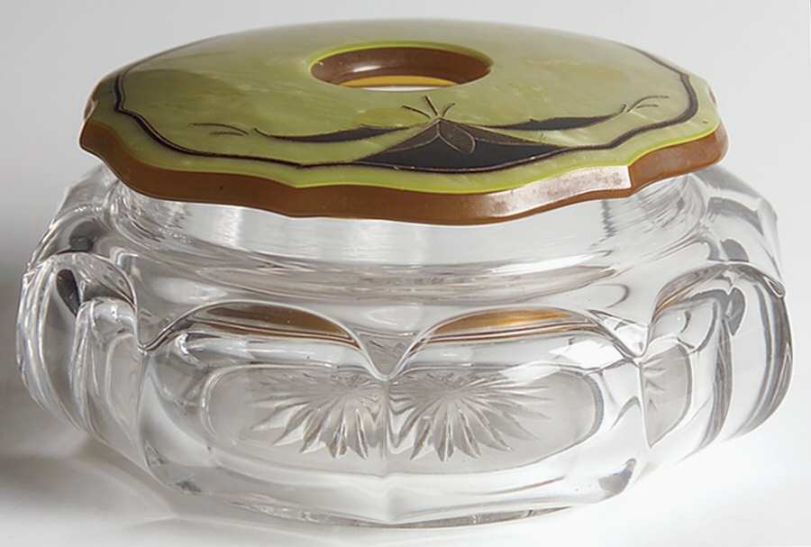 Colonial Clear (Stem 373-341) Round Hair Receiver & Celluloid Lid by Heisey-1