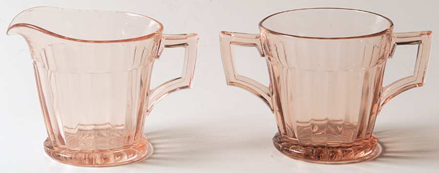 Coarse Rib Pink (Flamingo) Creamer & Open Sugar Set by Heisey-1