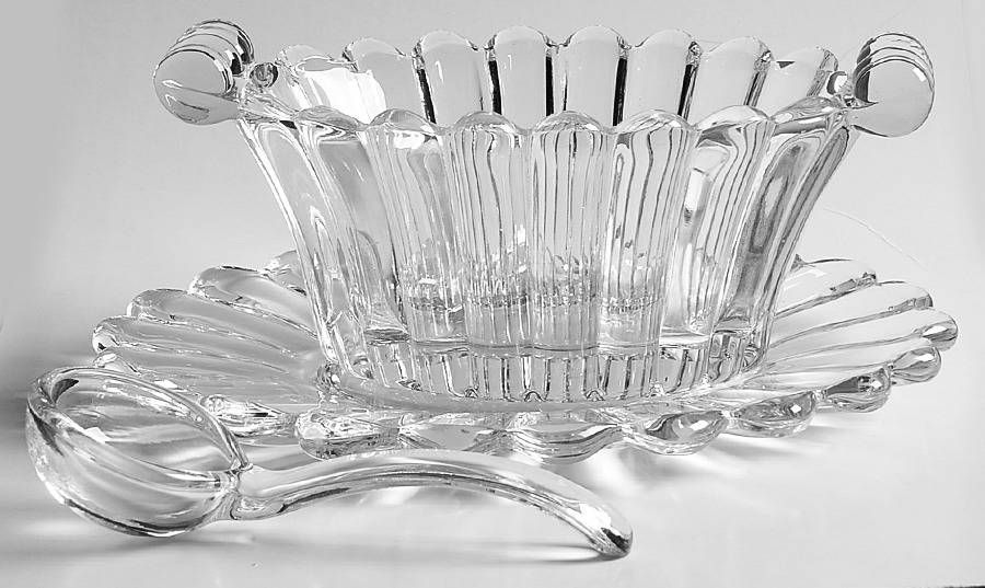 Crystolite (Pressed & Thin Blown) Mayonnaise Bowl, Underplate and Ladle by Heisey-1