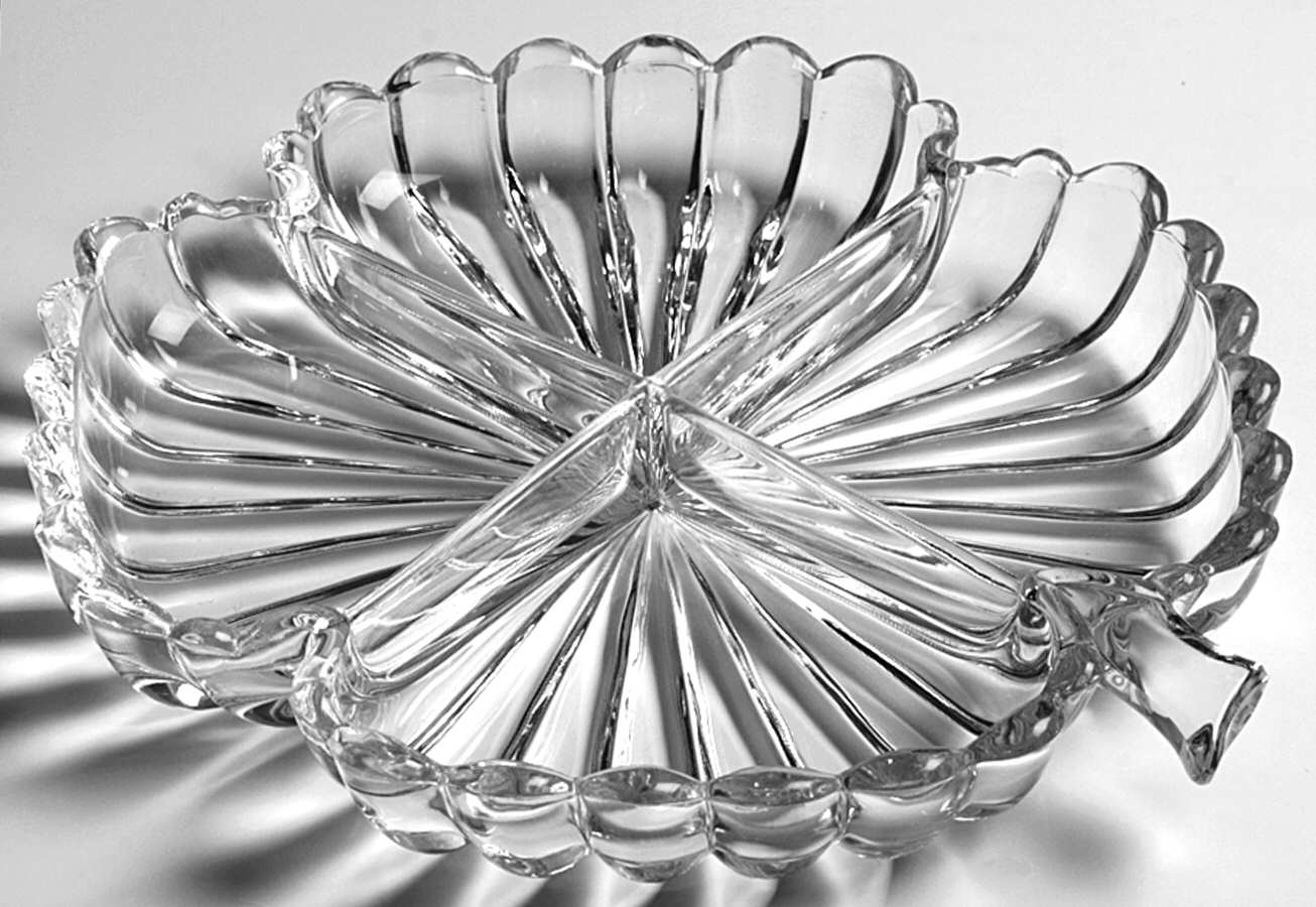 Crystolite (Pressed & Thin Blown) 9" Clover Shape 4 Part Relish by Heisey-1