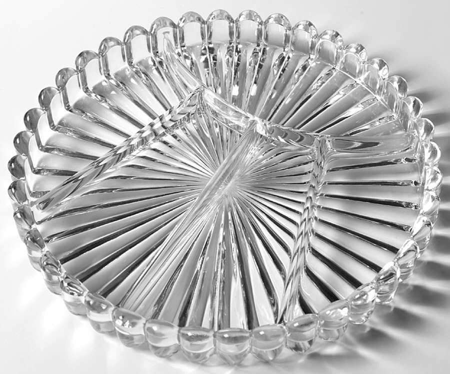 Crystolite (Pressed & Thin Blown) 10" Round 5 Part Relish by Heisey-1