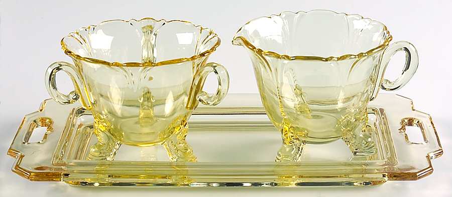 Empress Sahara Creamer, Sugar and Tray Set by Heisey-1