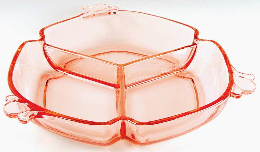 Empress Flamingo 9" 3 Part Round Relish by Heisey-1