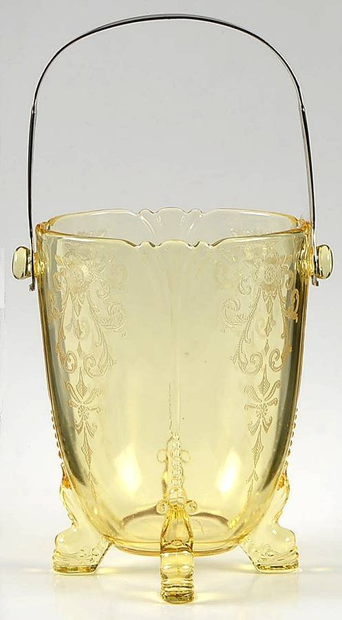 Empress Sahara (Yellow)(Stem 3380) Dolphin Footed Ice Bucket w/Detachable Handle by Heisey-1