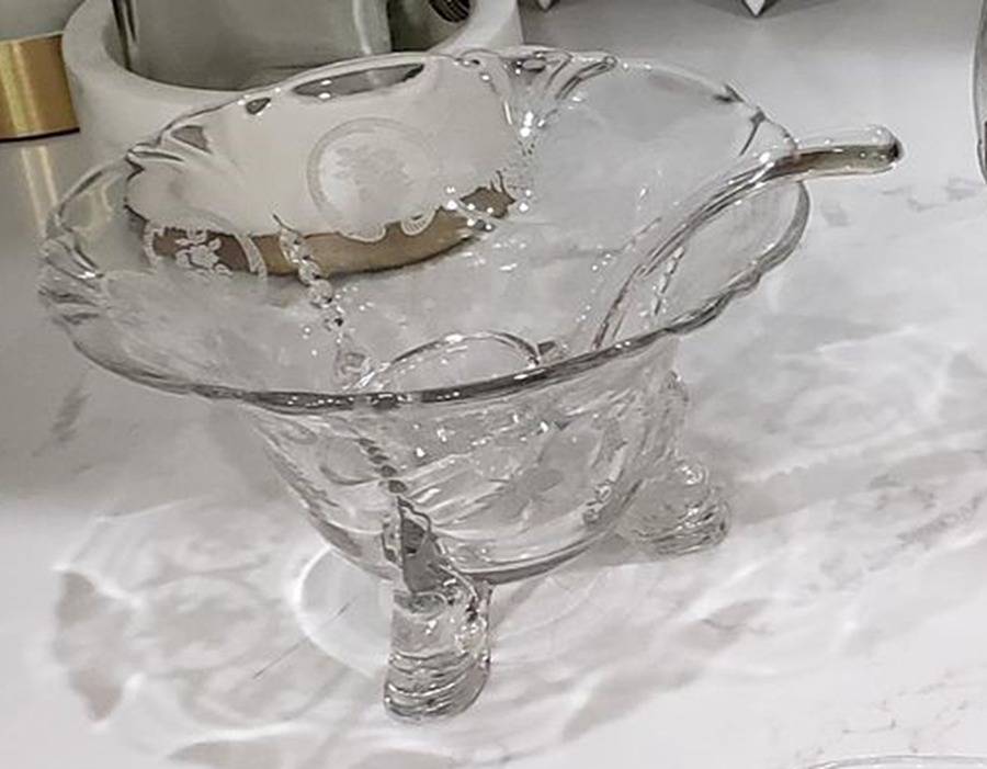 Formal Chintz Clear (Stem 3389) 3-Toed Dolphin Mayonnaise Bowl by Heisey-1
