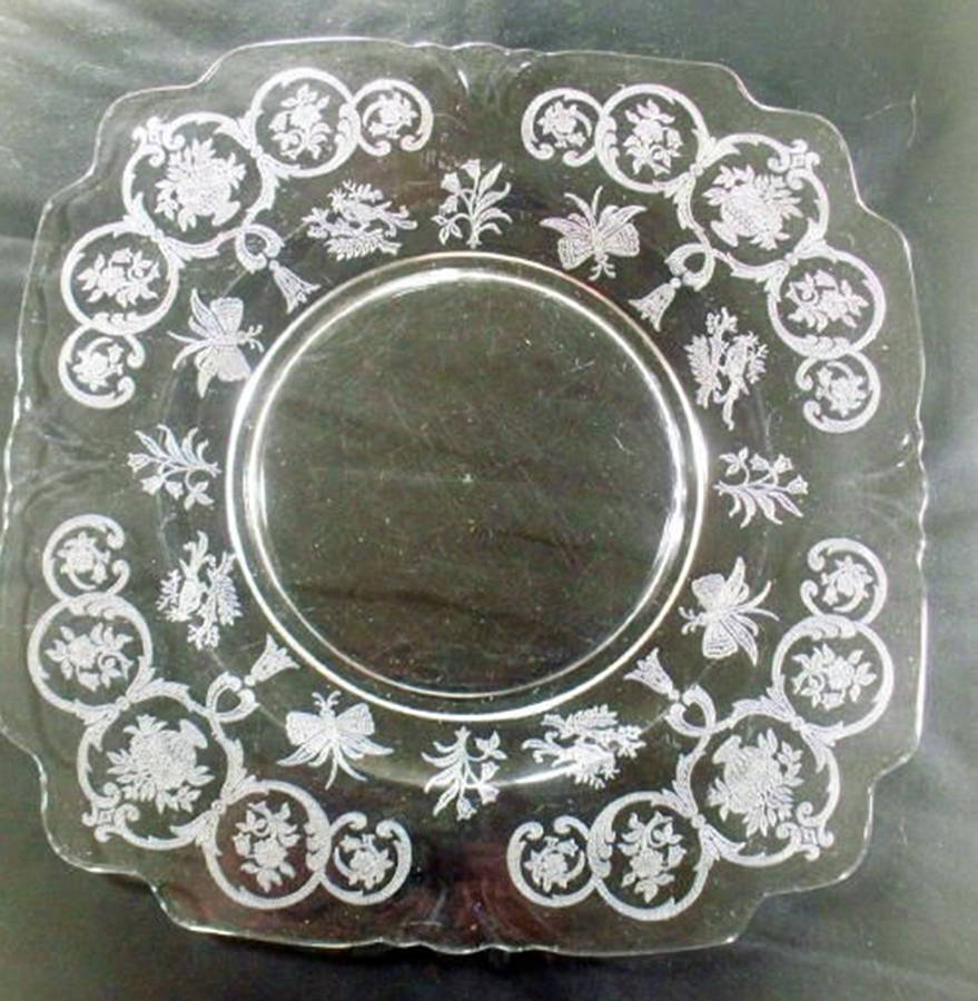 Formal Chintz Clear (Stem 3389) Square Dinner Plate by Heisey-1