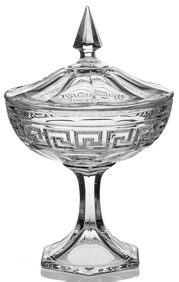 Greek Key Clear Tall Footed Covered Jam/Jelly by Heisey-1