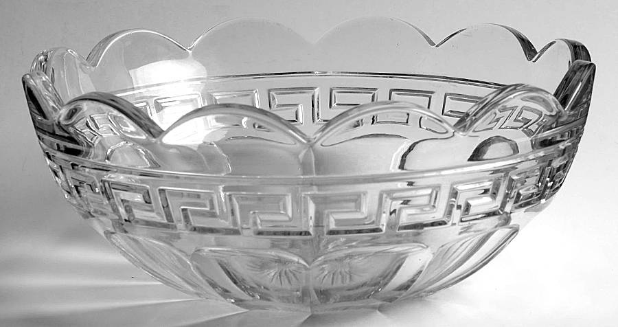 Greek Key Clear 8" Scalloped Nappy by Heisey-1