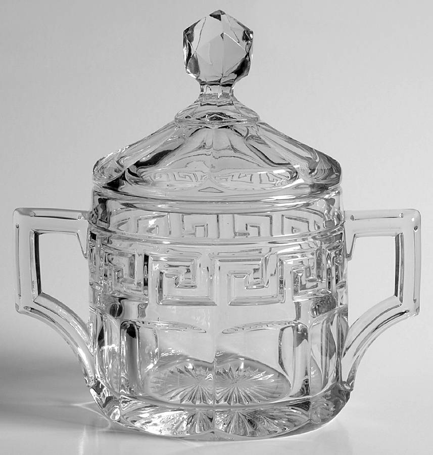 Greek Key Clear Sugar Bowl & Lid by Heisey-1