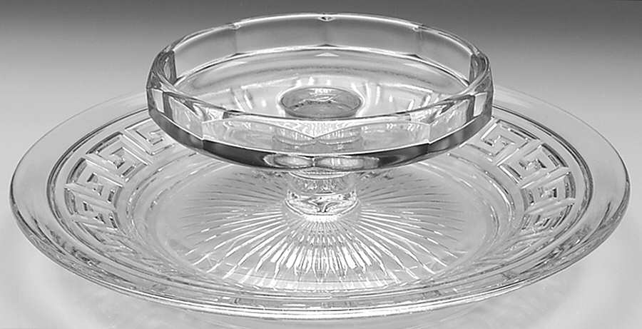Greek Key Clear 1-Piece Cheese and Cracker by Heisey-1